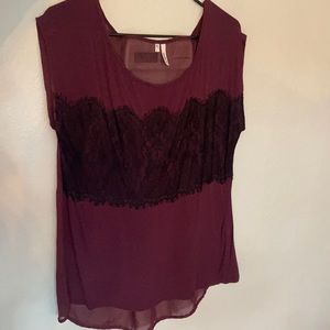 Burgundy top with black lace accent